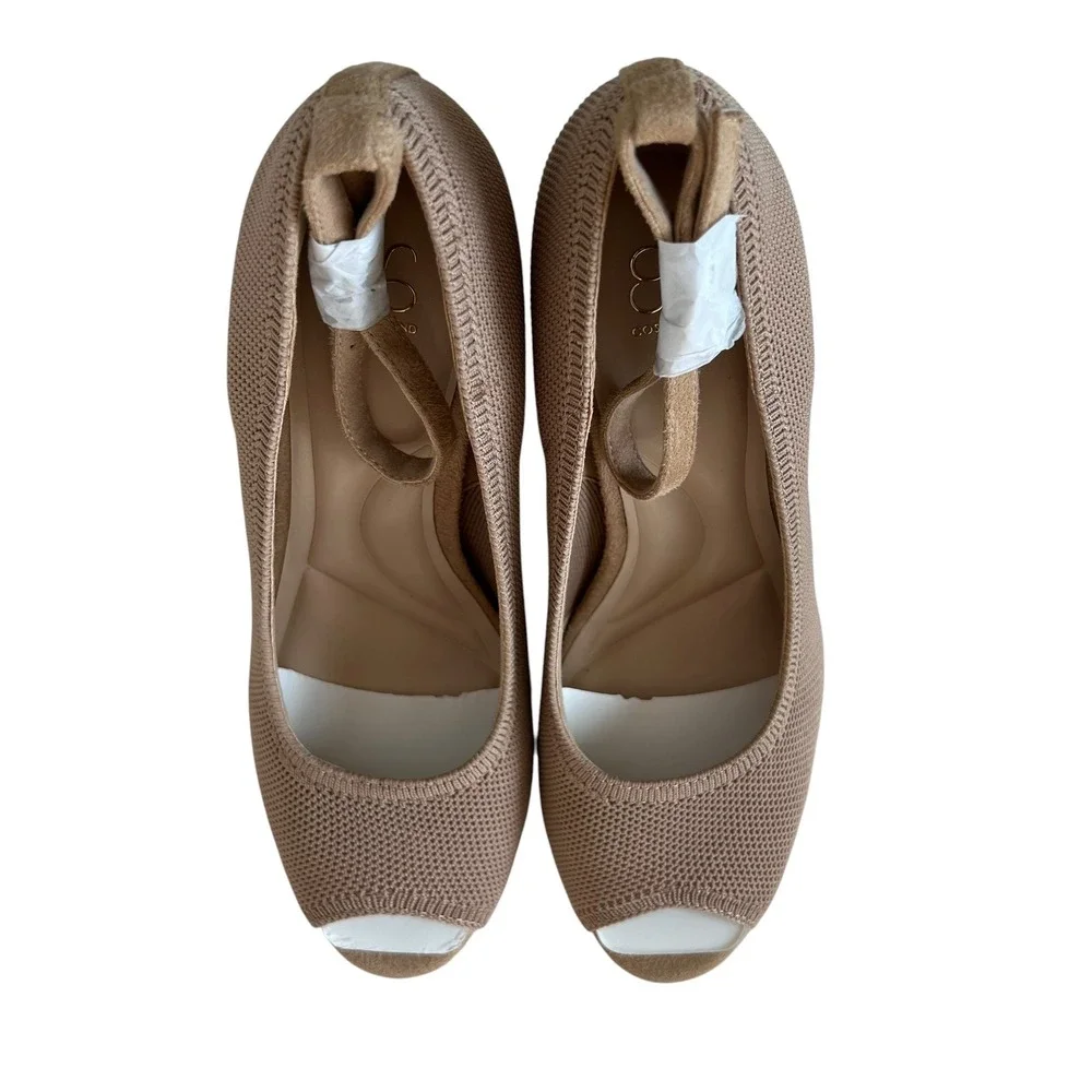 NEW Cosy Island PowerWalk Woven Peep Toe Velvet Heeled Pump in Cream Apricot 6.5